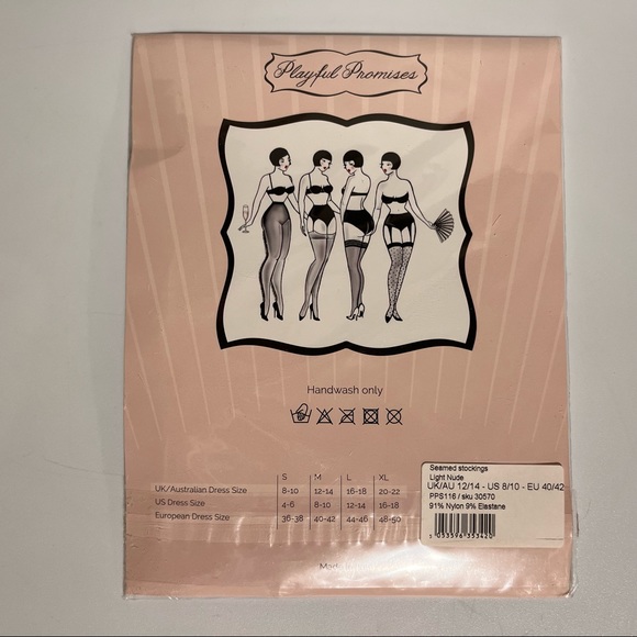 Playful Promises Light Nude Seamed Vintage Heel Stockings 15 Denier. - Picture 2 of 4